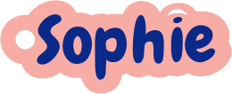A keychain reading Sophie in blue lettering on a pink plate.